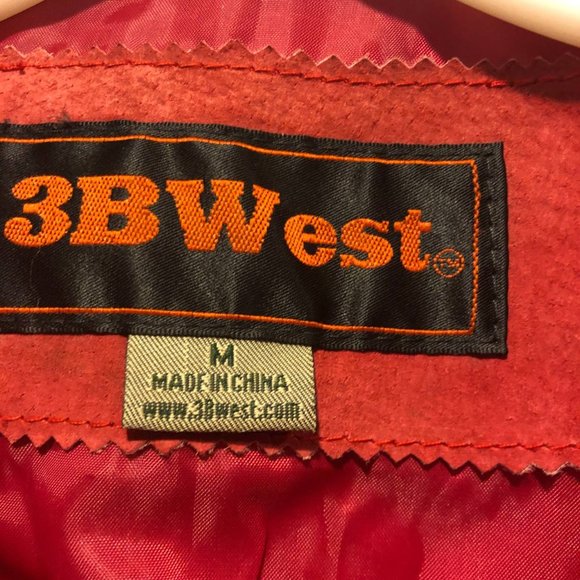 3BWest Women's Fringed Leather Jacket Red Suede Open Front - Picture 4 of 11